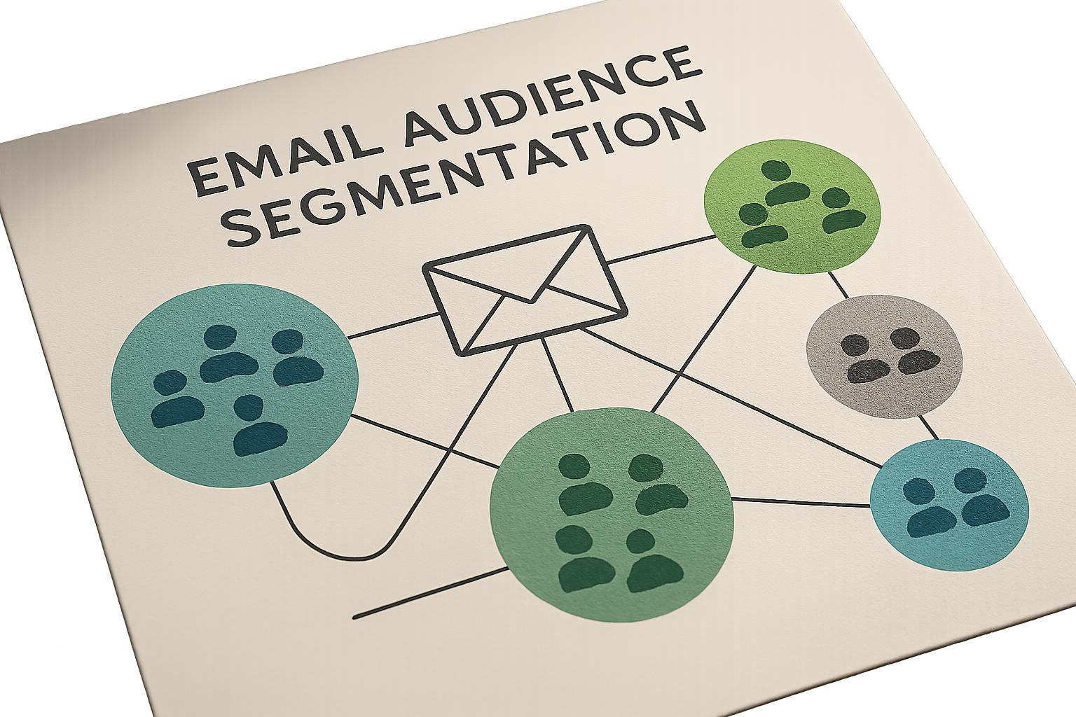 Email marketing segmentation strategy visualized with connected audience groups and targeted messaging paths