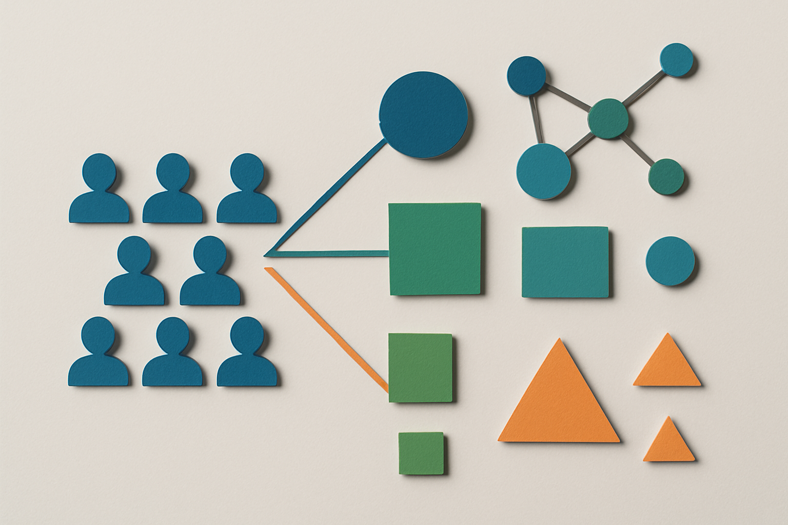 Visual representation of customer data being organized into targeted demographic segments for direct mail campaigns