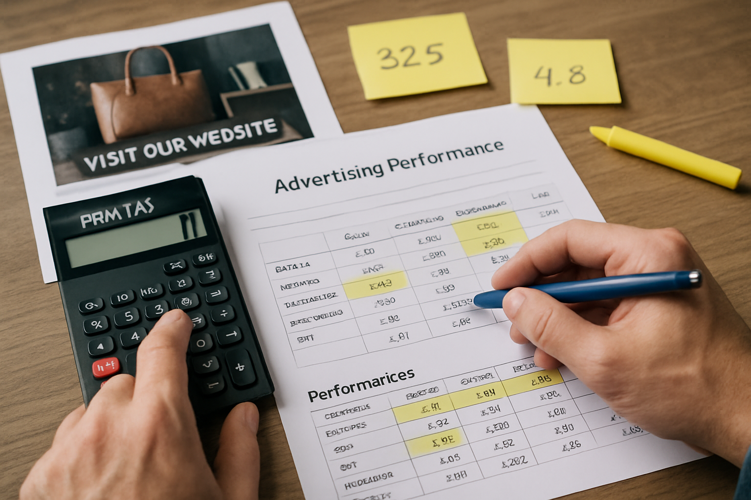 Business owner analyzing print advertising campaign results with tracking data on laptop screen
