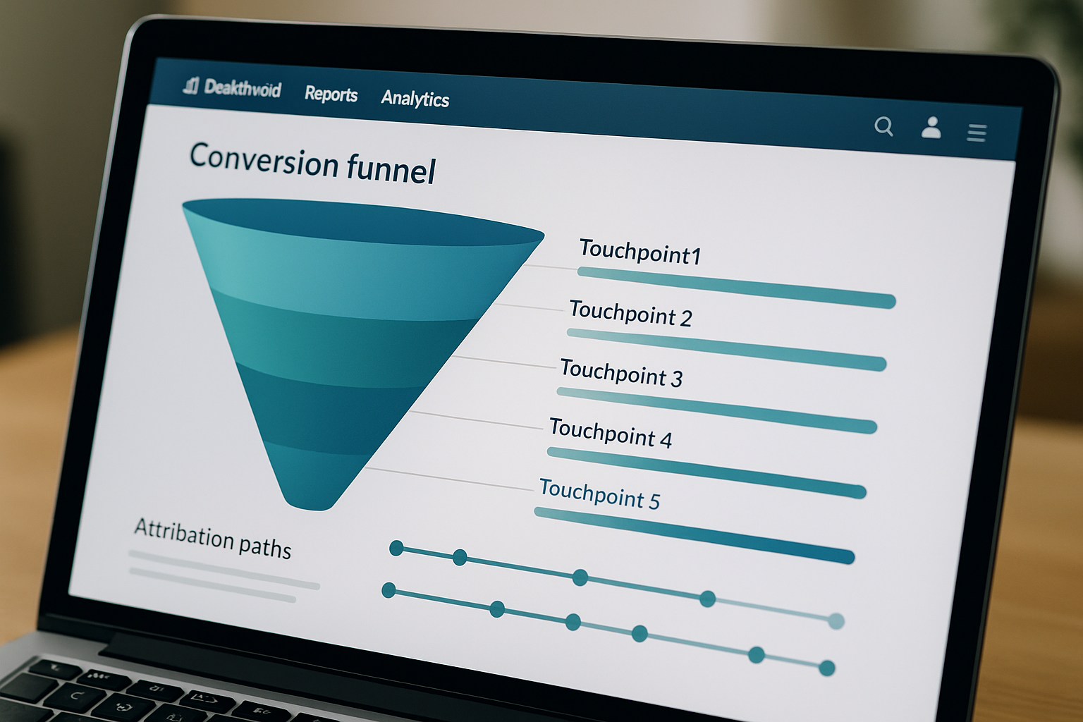 Analytics dashboard showing conversion paths and attribution data for content marketing performance