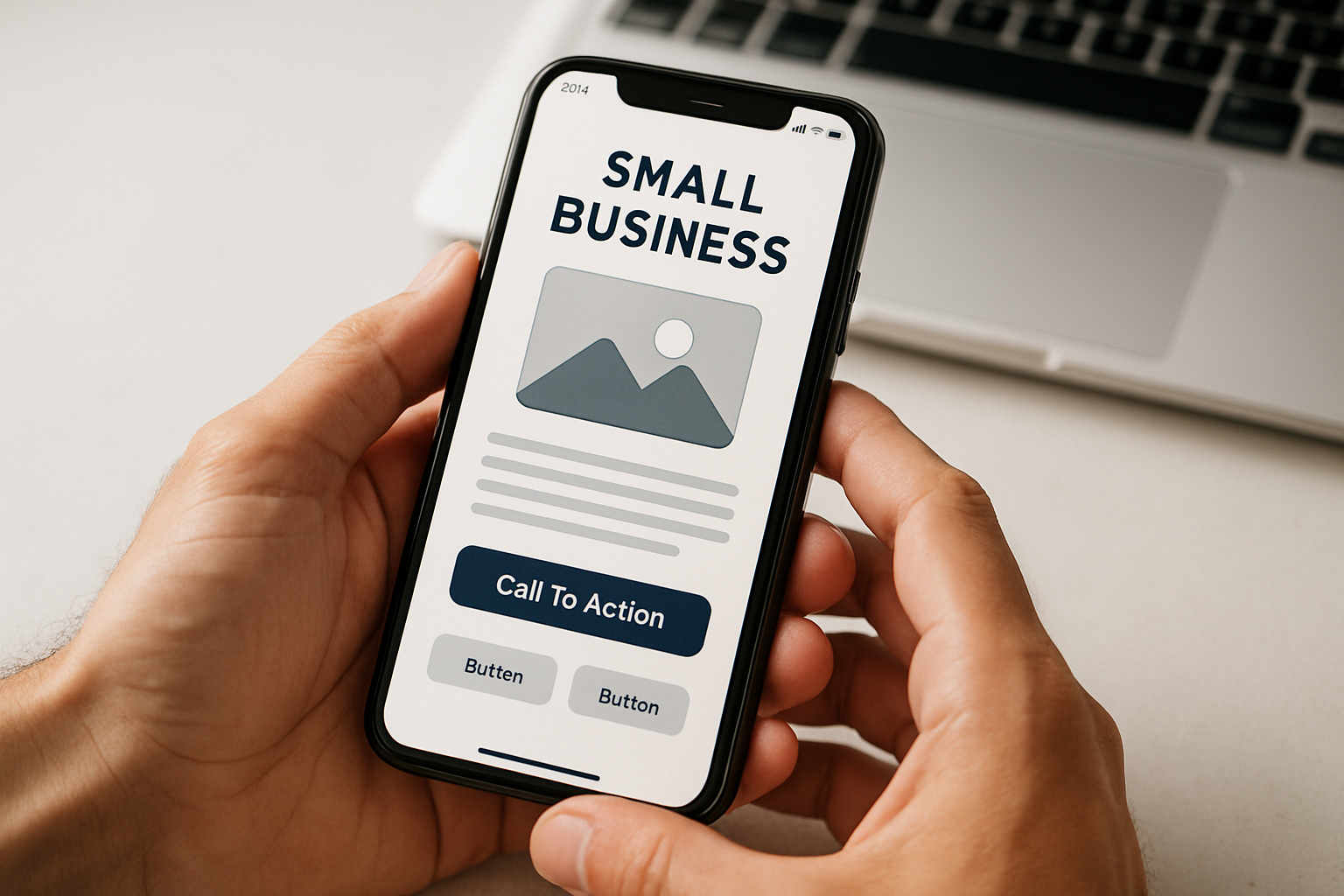 Modern smartphone displaying a responsive small business website with clean layout and easy navigation