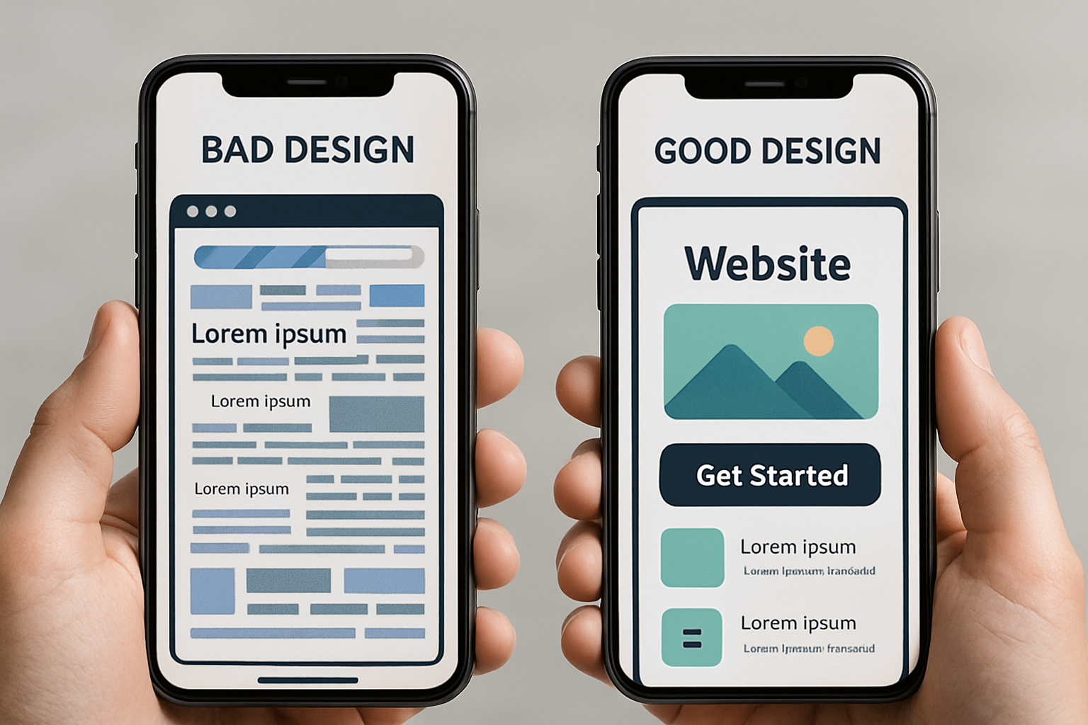 Modern small business website interface showing mobile responsive design and fast loading optimization elements