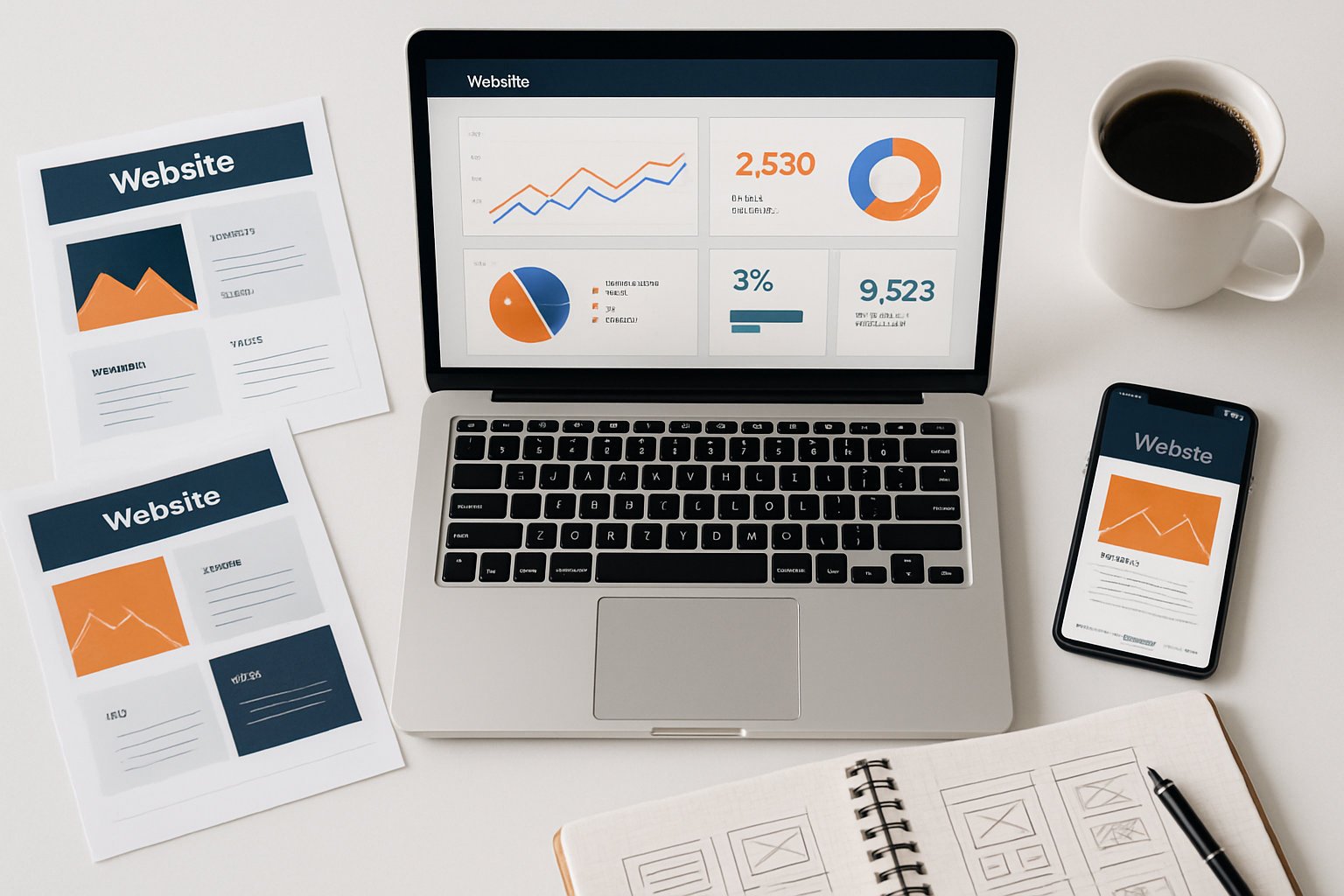Business professional reviewing website analytics dashboard and user experience data on laptop screen