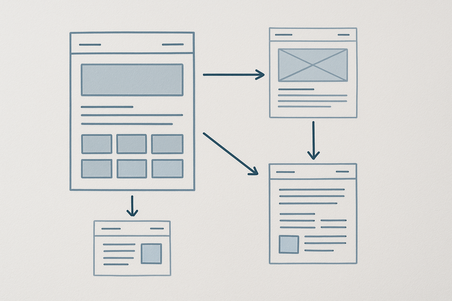 Modern website wireframe layout showing information architecture and user flow planning on a clean workspace